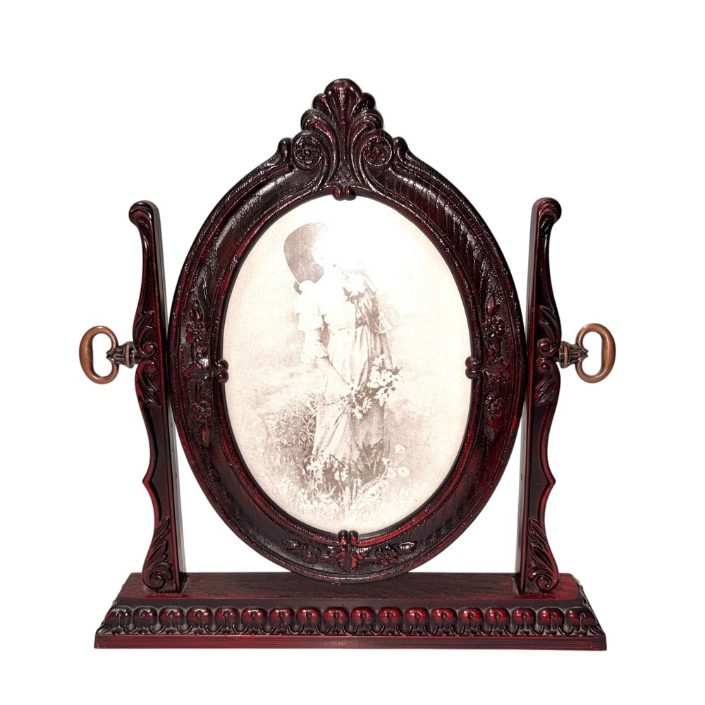 Vintage Ornate Oval Swivel Faux Wood Tilt Picture Frame 5" x 7" BRITISH~MCM - Picture 9 of 15